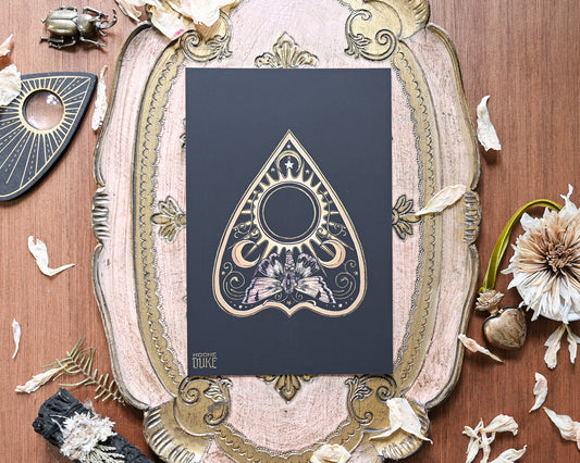 Solar Planchette Gold Mini — gold foil mini print by Erica Williams (HookieDuke)
